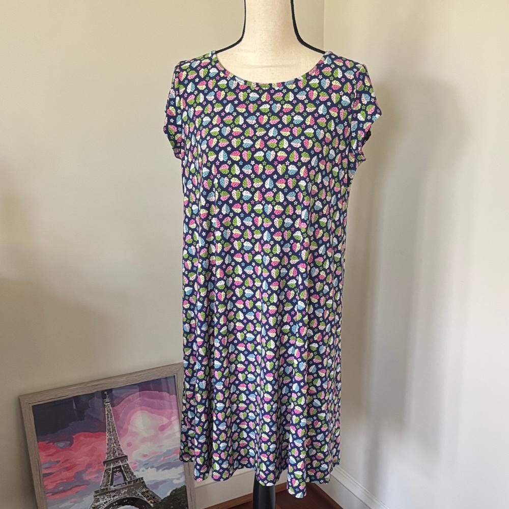 Tori Richard Blue and Pink Leaf Print Dress Size Large